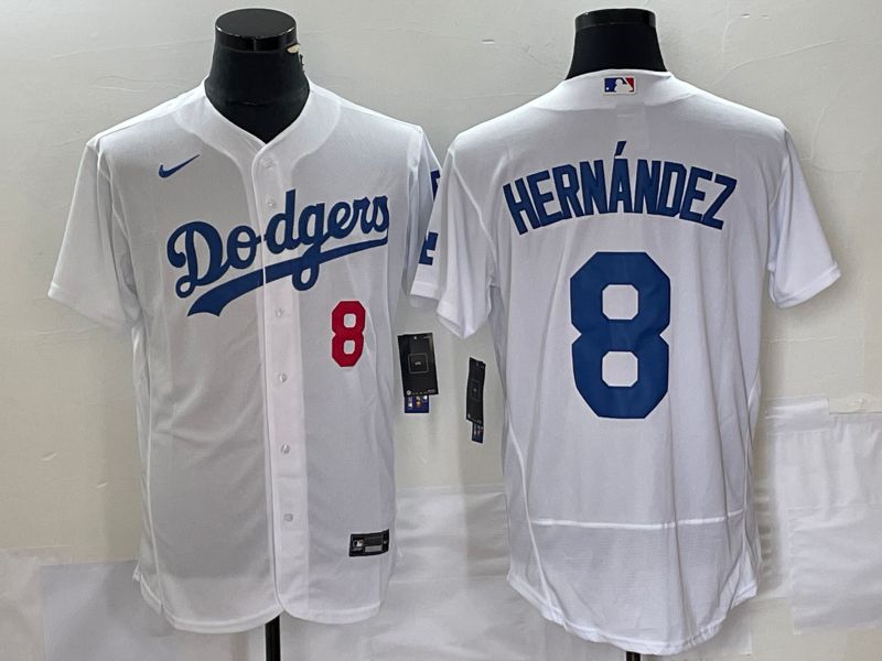 Men Los Angeles Dodgers #8 Hernandez White Nike Elite 2023 MLB Jersey
